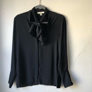 Long Sleeve Silky Black Blouse